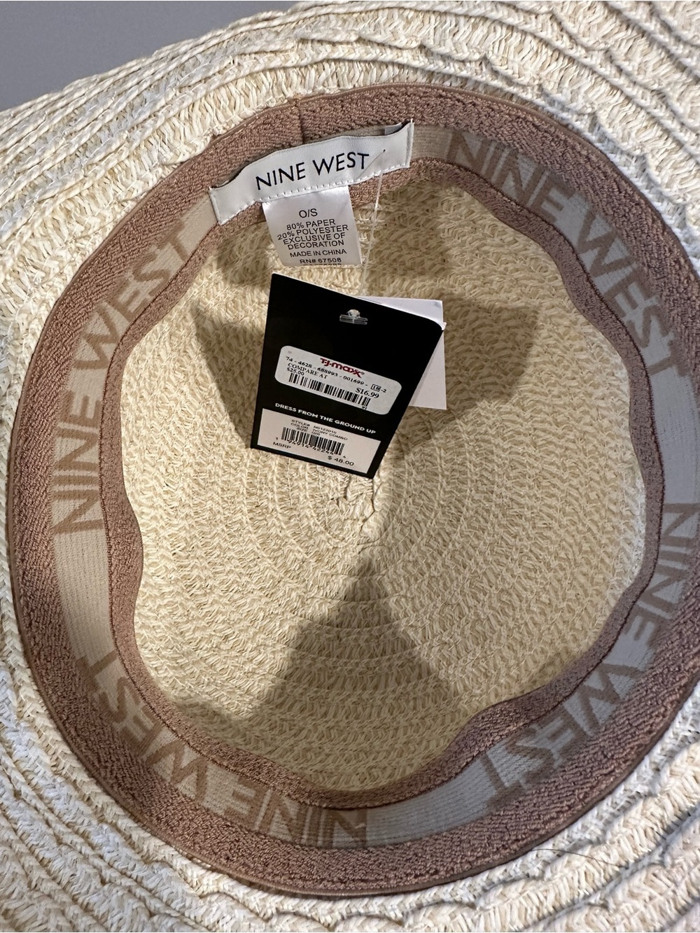 Nine West Cream Wide-Brim Straw Sun Hat with Fabric Band - Picture 3 of 3
